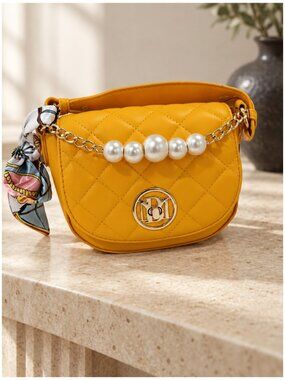 Badgley Mischka BMH-505 Chloe Pearl Quilted Bag Yellow One Size NWT
